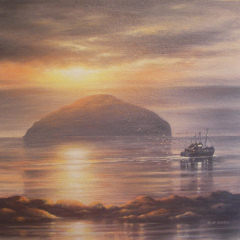 Original oil painting - Sunset over Ailsa Craig