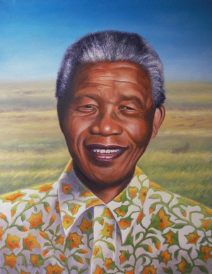 Oil painting of Nelson Mandela