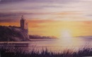 Print of original oil painting of Sunset, Greenan Castle